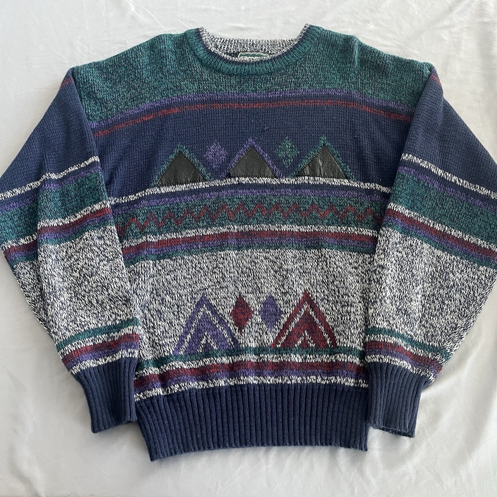 Vintage Campus Sweater Men's L Geometric Grandpa 80s/90s Cosby Ski
